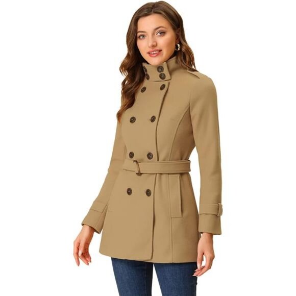 Jackets & Blazers - Women's Stand Collar Double Breasted Pockets Trendy Outwear Winter Coat
